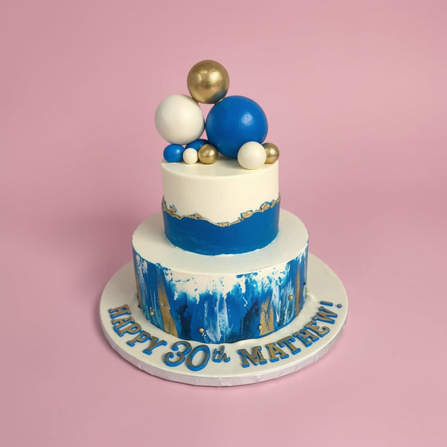 Blue and Gold Cake - serves 25-30 - Flour Girl Bakeries