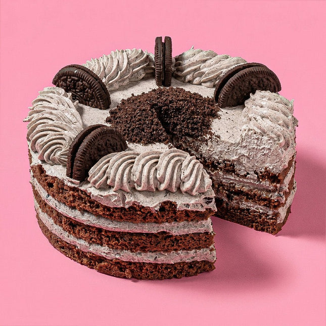 Oreo Chocolate cake with Cream cheese filling and crushed Oreos - Flour Girl Bakeries