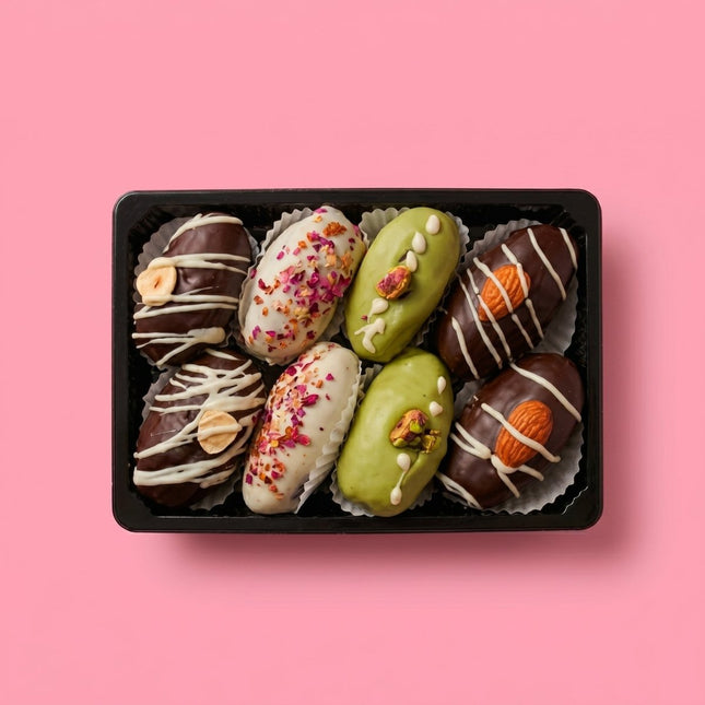 Premium Chocolate Coated Mejdool Dates Box Of 8 - Flour Girl Bakeries